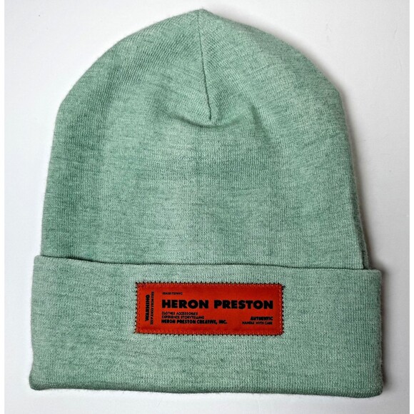 Heron Preston Hat Beanie One Size Wool Acrylic Patch Streetwear Mens - Picture 1 of 9